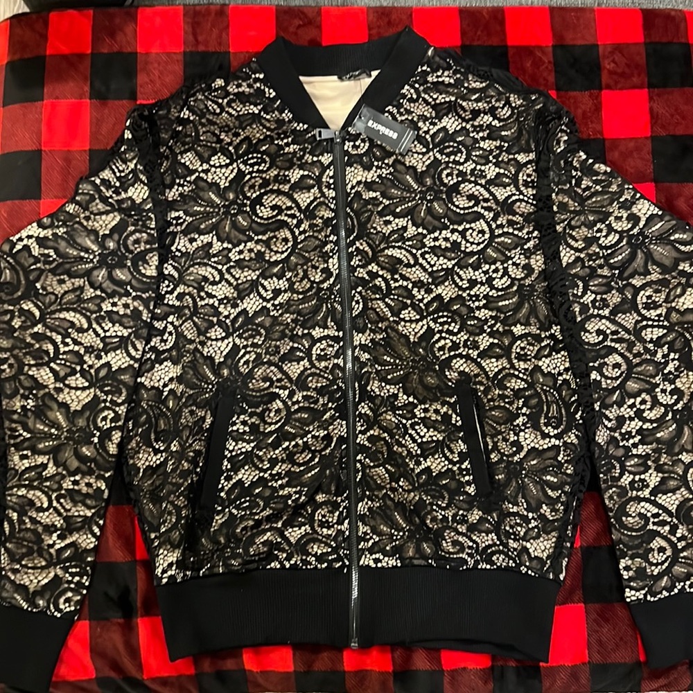 Express Black Lace Bomber Jacket